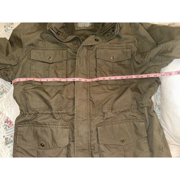 VINTAGE L.L. BEAN OLIVE HUNTING JACKET FIELD COAT W/ HIDDEN HOOD L - Picture 12 of 13